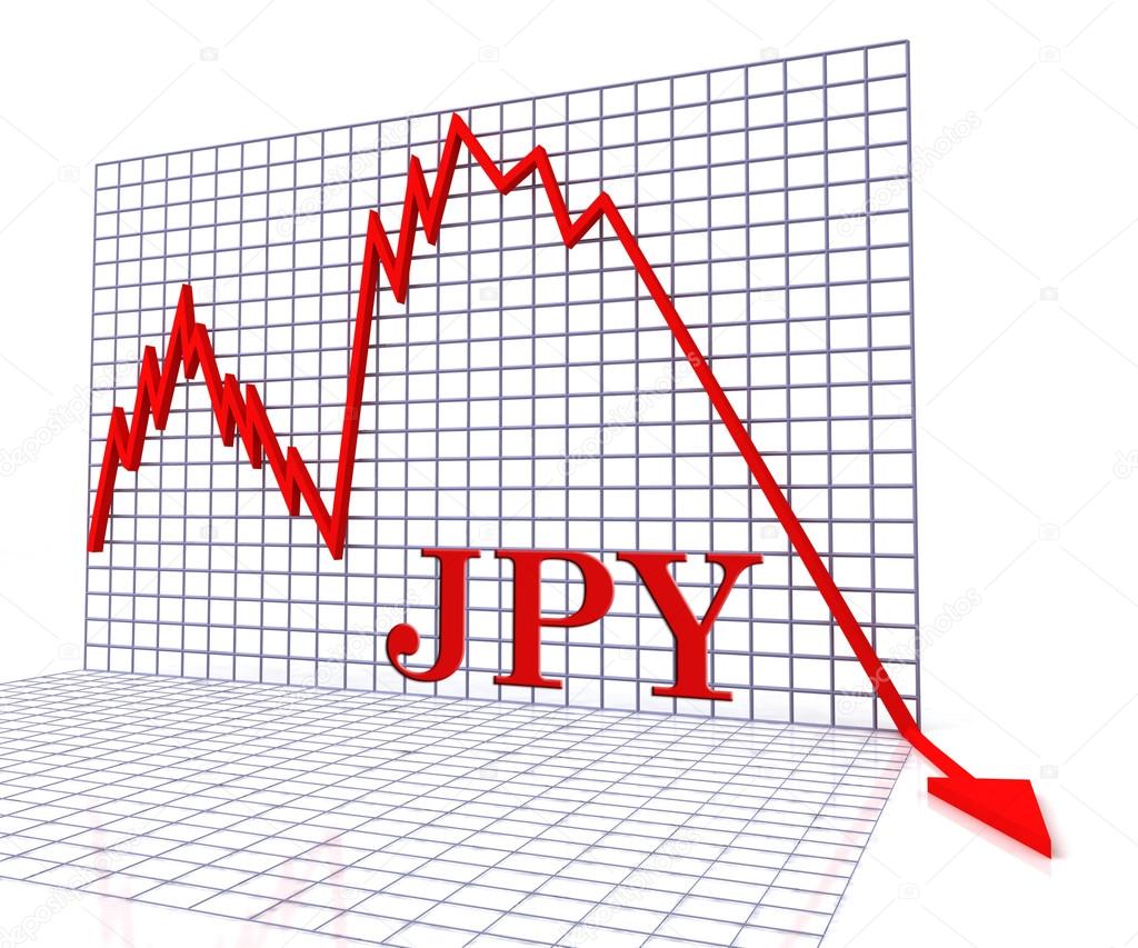 Jpy Graph Negative Represents Japan Downturn 3d Rendering
