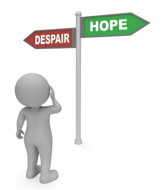 Umutsuzluk umut işareti umut gösterir veya 3d render istiyor