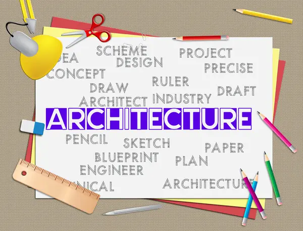 Архитектурные слова Показать структуру Архитекторы и здания — стоковое фото