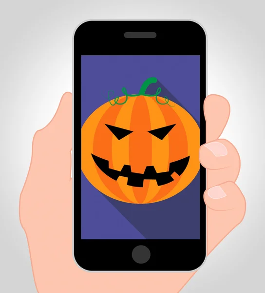 Halloween Pumpkin Online Indicates Trick Or Treat Cellphone — Stock Photo, Image