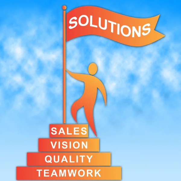 Solutions Flag Indicates Goals Solving And Success — Stock Photo, Image