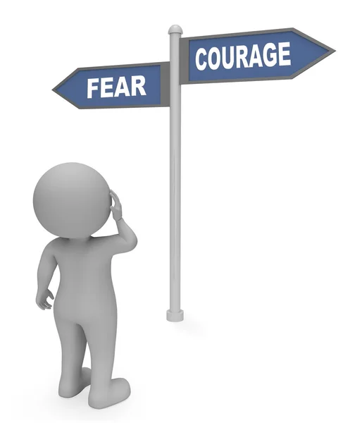 Fear Courage Sign Indicates Terror Or Bravery 3d Rendering — Stock Photo, Image