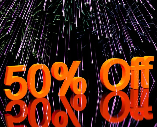 50 % kedvezmény a tűzijáték eladó ötven százalékos engedményt mutatja — Stock Fotó