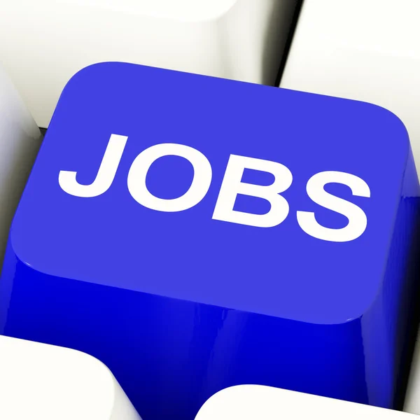 Jobs Computer Key In Blue Showing Work And Careers — Stock Photo, Image