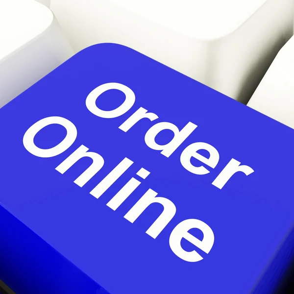 Order Online Computer Key In Blue For Buying On The Web — Stock Photo, Image