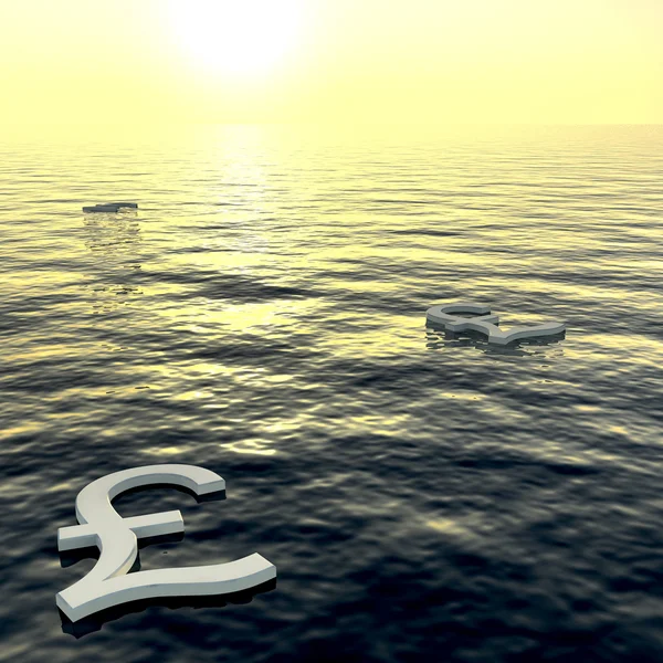 Pounds Floating to a Sunset Showing Money Wealth or Earnings — стоковое фото