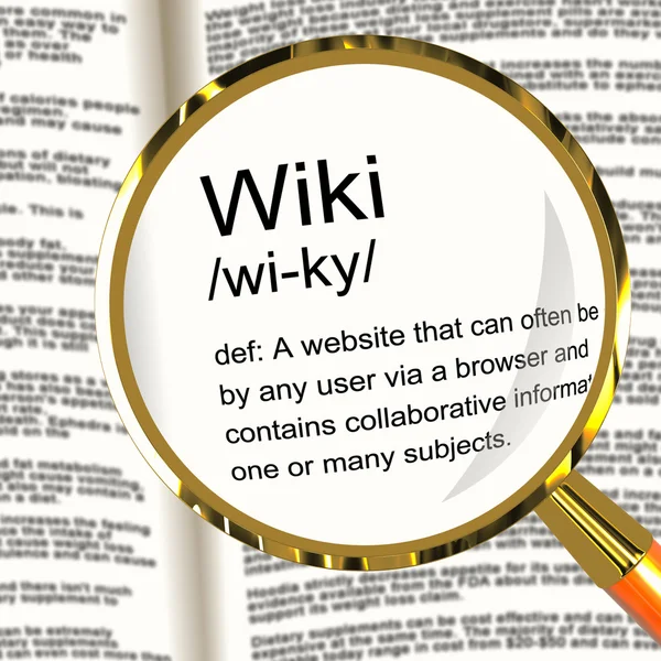 Wiki definitie Vergrootglas tonen collaboratieve onlinecommunity — Stockfoto