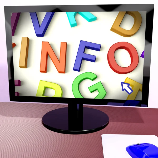 Przycisk info na pokazując komputer uzyskanie informacji w Internecie — Zdjęcie stockowe