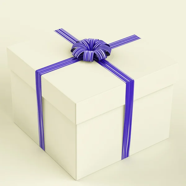 Białe pudełko z niebieską wstążką jako prezent urodzinowy dla człowieka — Zdjęcie stockowe