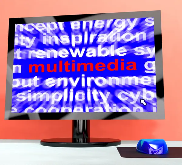 Multimedia Word On Computer Showing Digital Technology For Movie — Stock Photo, Image