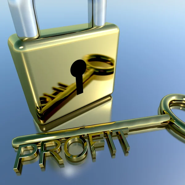 Padlock With Profit Key Showing Growth Earnings And Revenue — Stock Photo, Image