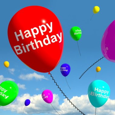 mutlu bir birthda kutlamak için gökyüzündeki rengarenk balonlar