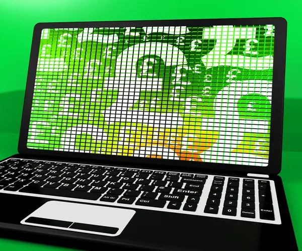 Pound Symbols On Laptop Showing Money And Investment — Stock Photo, Image