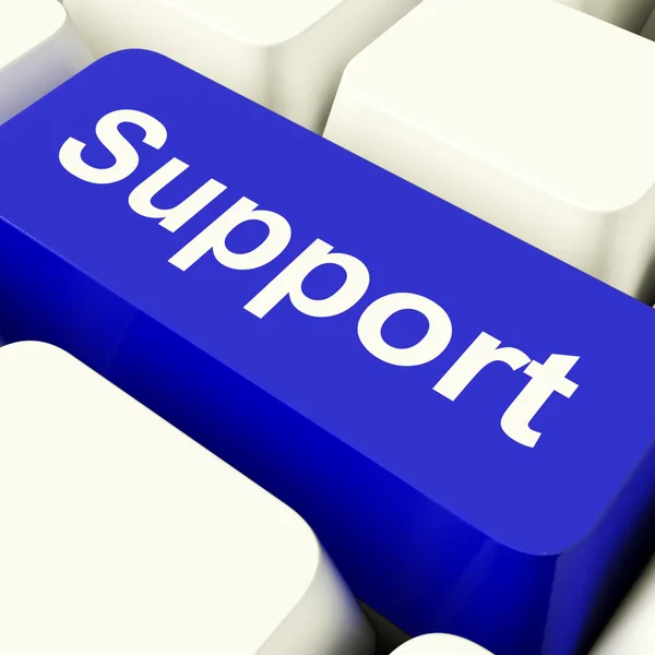 Support Computer Key In Blue Showing Help And Assistance — Stock Photo, Image