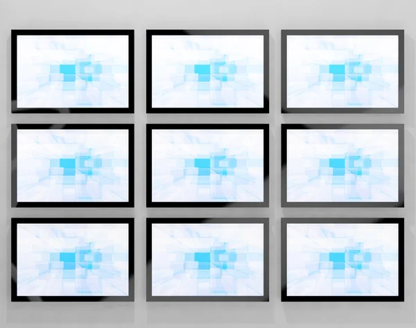 TV Monitors Wall Mounted Representing High Definition Television — Stock Photo, Image