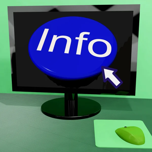 Przycisk info na komputer pokazuje uzyskanie informacji w Internecie — Zdjęcie stockowe