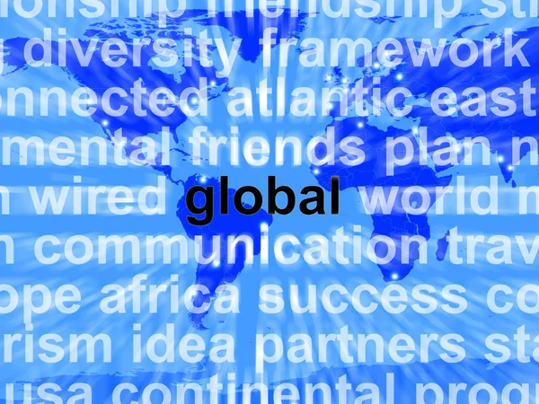 Le mot mondial sur la carte montrant le commerce international — Photo