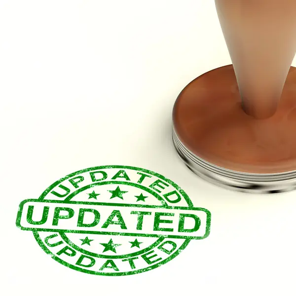 Opdateret stempel viser forbedring Opgradering og opdatering - Stock-foto