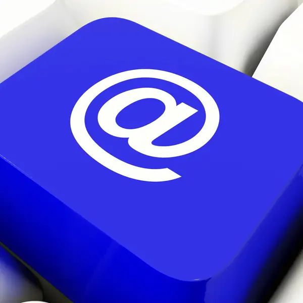 At Computer Key In Blue For Emailing Or Contacting — Stock Photo, Image