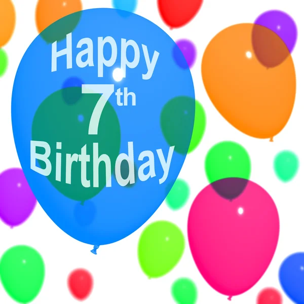 Balões multicoloridos para celebrar um sétimo ou sétimo aniversário — Fotografia de Stock