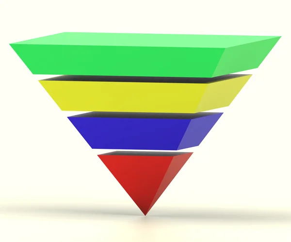 Pirâmide invertida com segmentos mostra a hierarquia ou o progresso — Fotografia de Stock