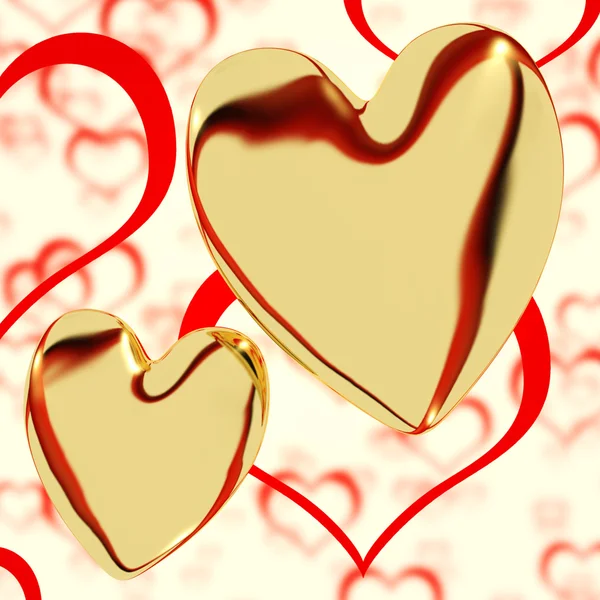 Corazones de oro en un fondo de corazón mostrando amor Romance y romano —  Fotos de Stock