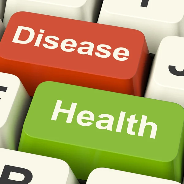 Disease And Health Computer Keys Showing Online Healthcare Or Tr — Stock Photo, Image