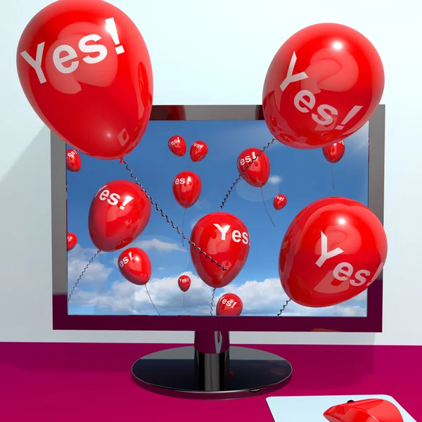 Yes Balloons From A Computer Showing Approval And Support Messag — Stock Photo, Image