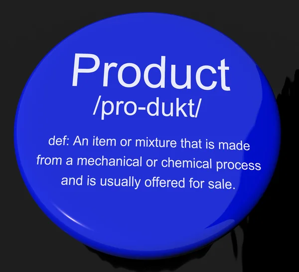 Ürün tanım düğmesi bir mağazada satılan ürünler gösteriliyor — Stok fotoğraf
