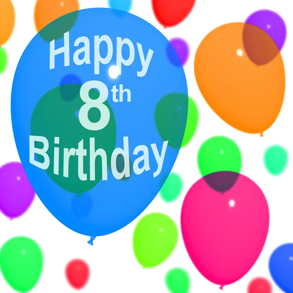 Wielobarwny balony obchodzi 8 lub ósme urodziny — Zdjęcie stockowe