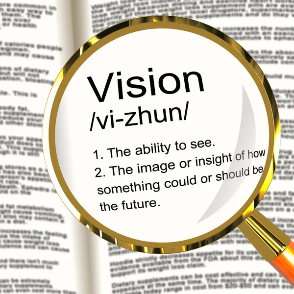 Vision Definition Magnifier Showing Eyesight Or Future Goals — Stock Photo, Image