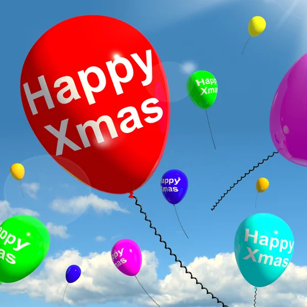 Balloons Floating In The Sky With Happy Xmas — Stock Photo, Image