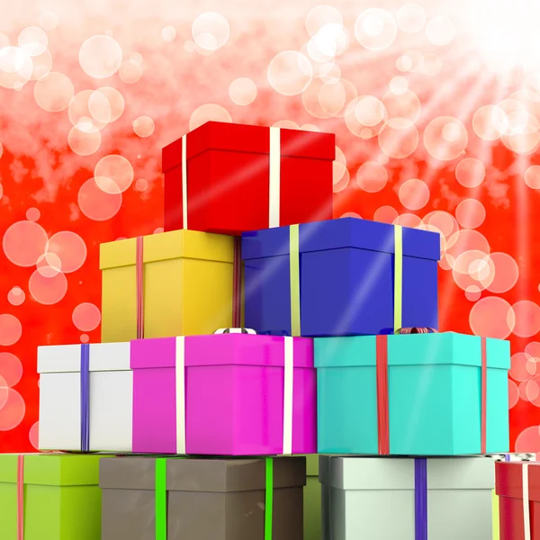 Multicolor cajas de regalo con fondo Bokeh como regalos para Th —  Fotos de Stock