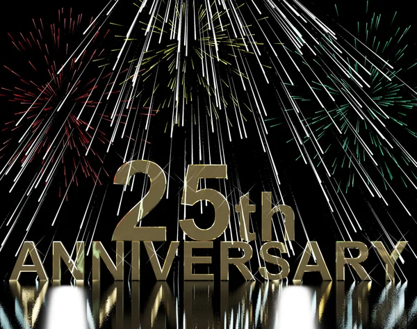 Gold 25th Anniversity With Fireworks For Twenty Fifth Celebratio — Stock Photo, Image