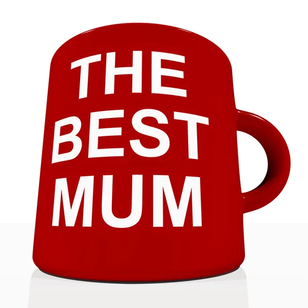 Rote Tasse mit der besten Mama zeigt eine liebende Mutter — Stockfoto