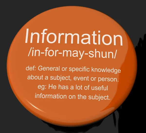 Information Definition Button Showing Knowledge Data And Facts — Stock Photo, Image