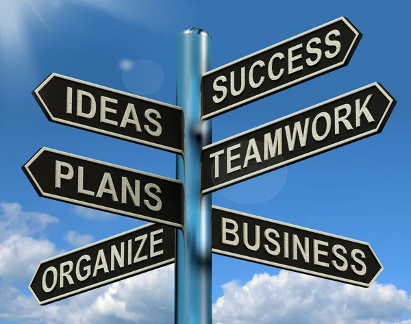 Ideas de éxito Planes de trabajo en equipo Señalización Mostrando planes de negocio y —  Fotos de Stock