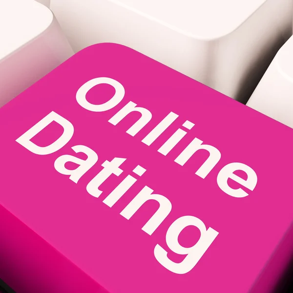 Citas en línea ordenador clave que muestra el romance y el amor Web —  Fotos de Stock