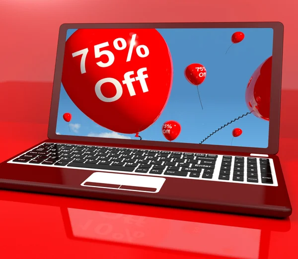 75% Off Balloons On Computer Showing Discount Of Seventy Five Pe — Stock Photo, Image