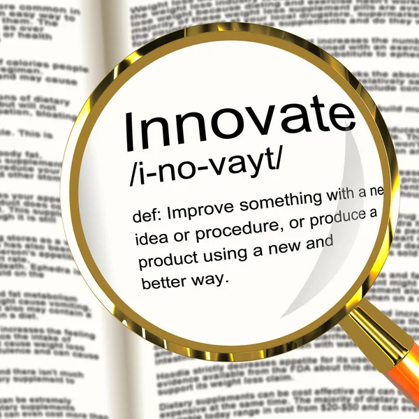Inovar Definição Lupa Mostrando Desenvolvimento Criativo E I — Fotografia de Stock