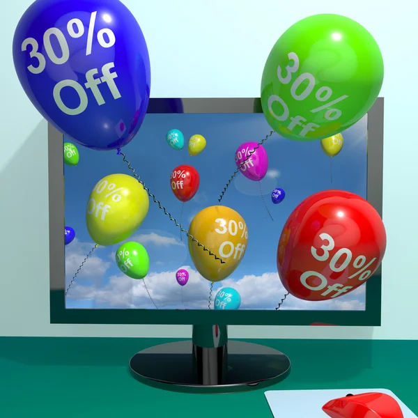 30% Off Balloons From Computer Showing Sale Discount Of Thirty P — Stock Photo, Image