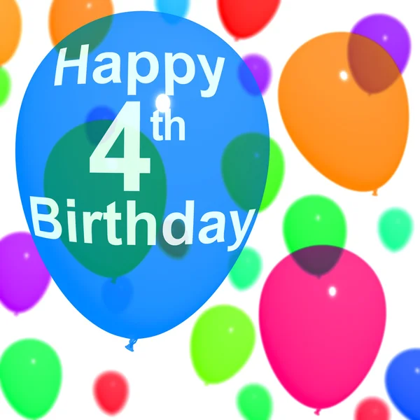A 4 vagy a negyedik születésnapját ünneplő tarka lufi — Stock Fotó