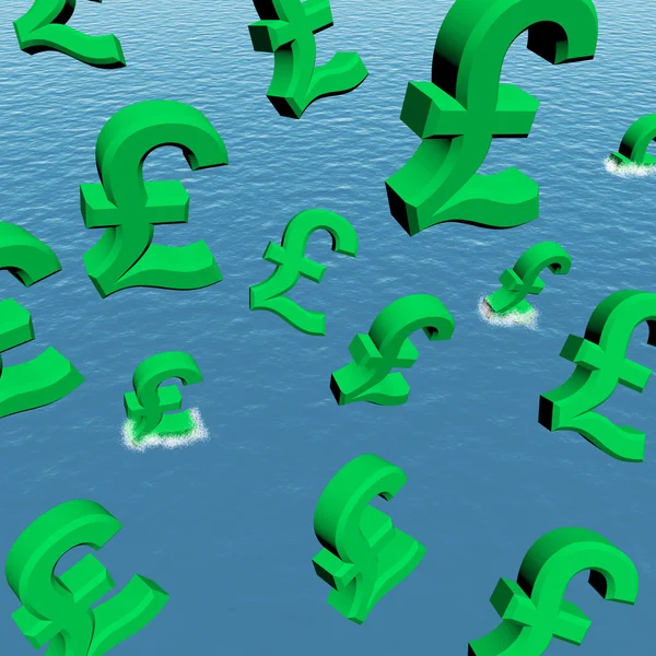 Pounds Dropping In The Sea Showing Depression Recession And Econ — Stock Photo, Image