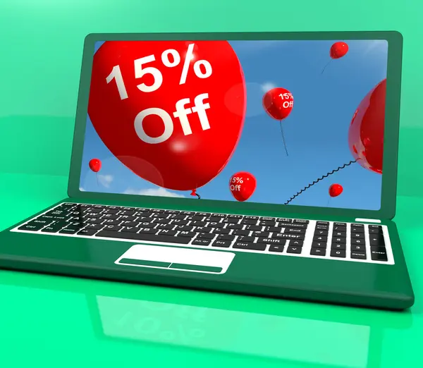 Balloons On Computer Showing Sale Discount Of Fifteen Percent On — Stock Photo, Image