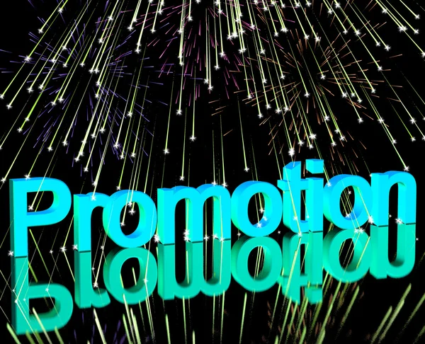 Promotion Word With Fireworks Showing Sale Savings Or Discounts — Stock Photo, Image