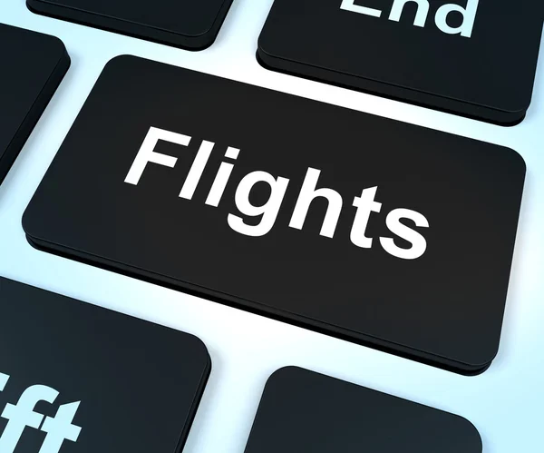 Flights Computer Key For Overseas Vacation Or Holiday Booking — Stock Photo, Image