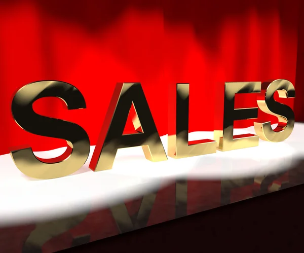 Försäljning word på scenen visar säljande marknadsföring och handel — Stockfoto