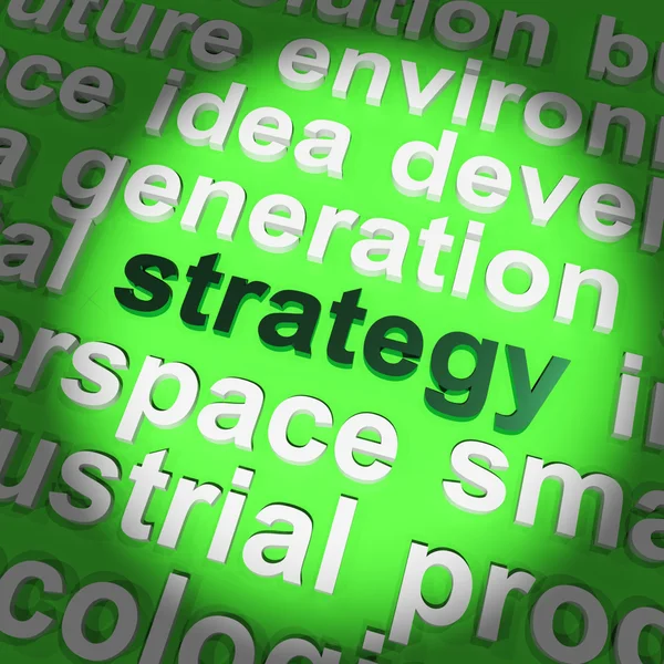 Strategie woord weergegeven: planning en visie om doel te bereiken — Stockfoto