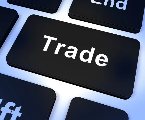 Handel dator nyckel representerar handel online — Stockfoto