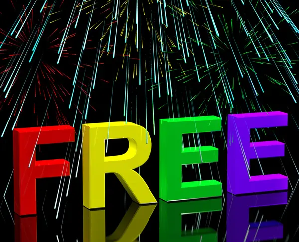 Mot gratuit et feux d'artifice montrant Freebie et Promo — Photo